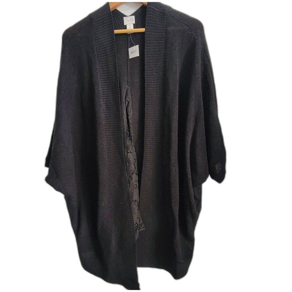 Chico's womens lace open cardigan sweater Black size 3